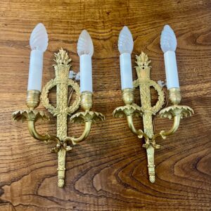 paire d'appliques d'epoque empire en bronze doré restaure par notre atelier
